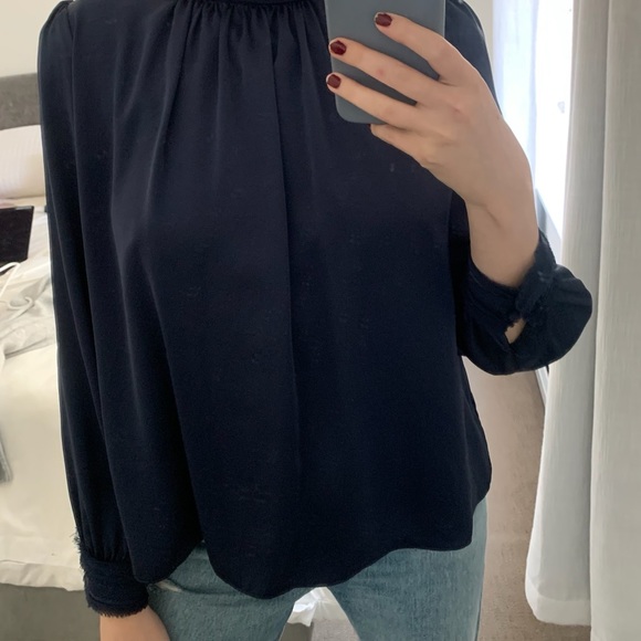 Zara Navy Silk Blouse Small - Picture 4 of 5